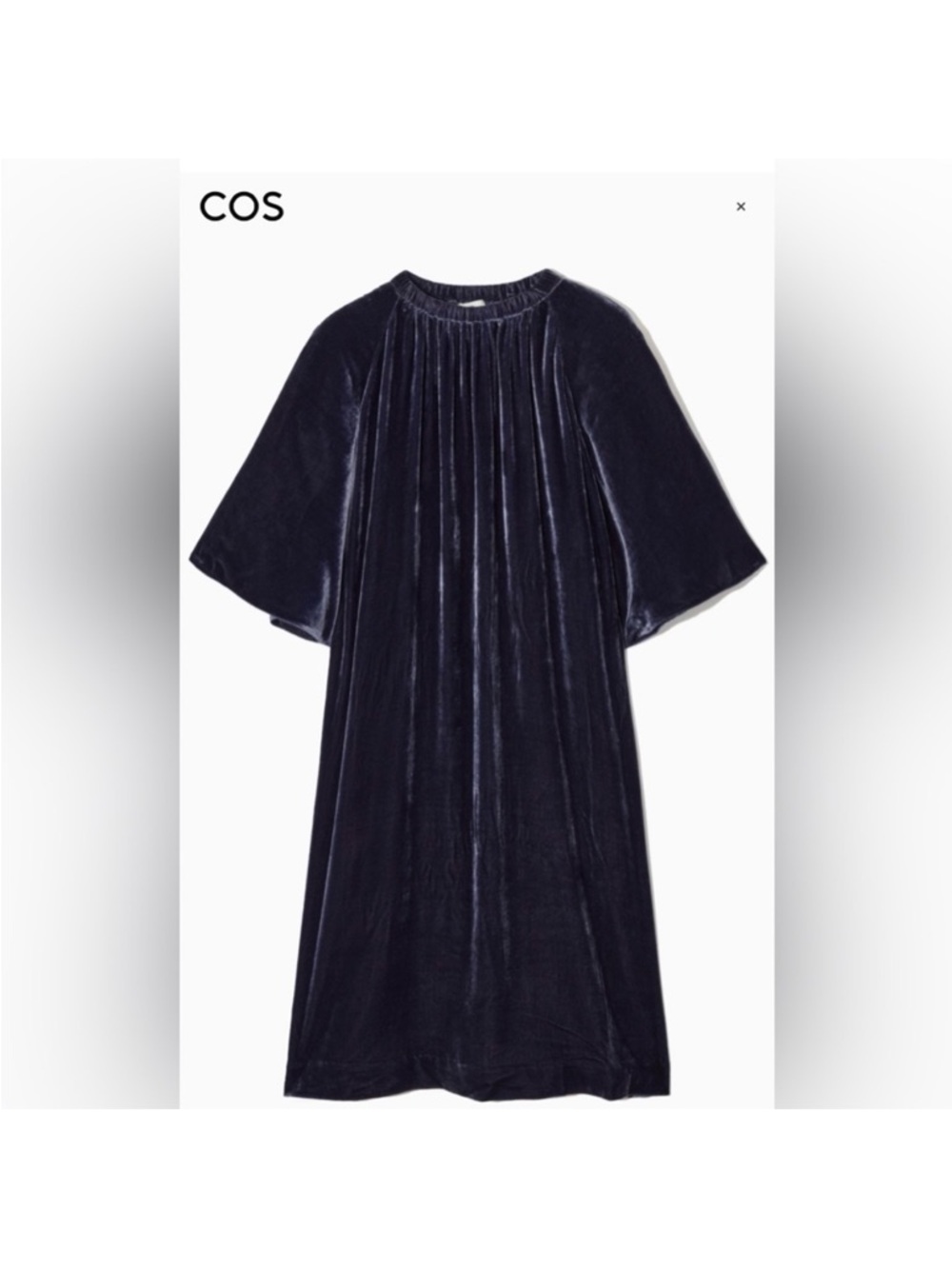 COS Velvet Pleated Shift Dress in Deep Navy